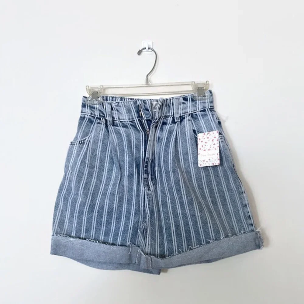 FREE PEOPLE Denim striped shorts